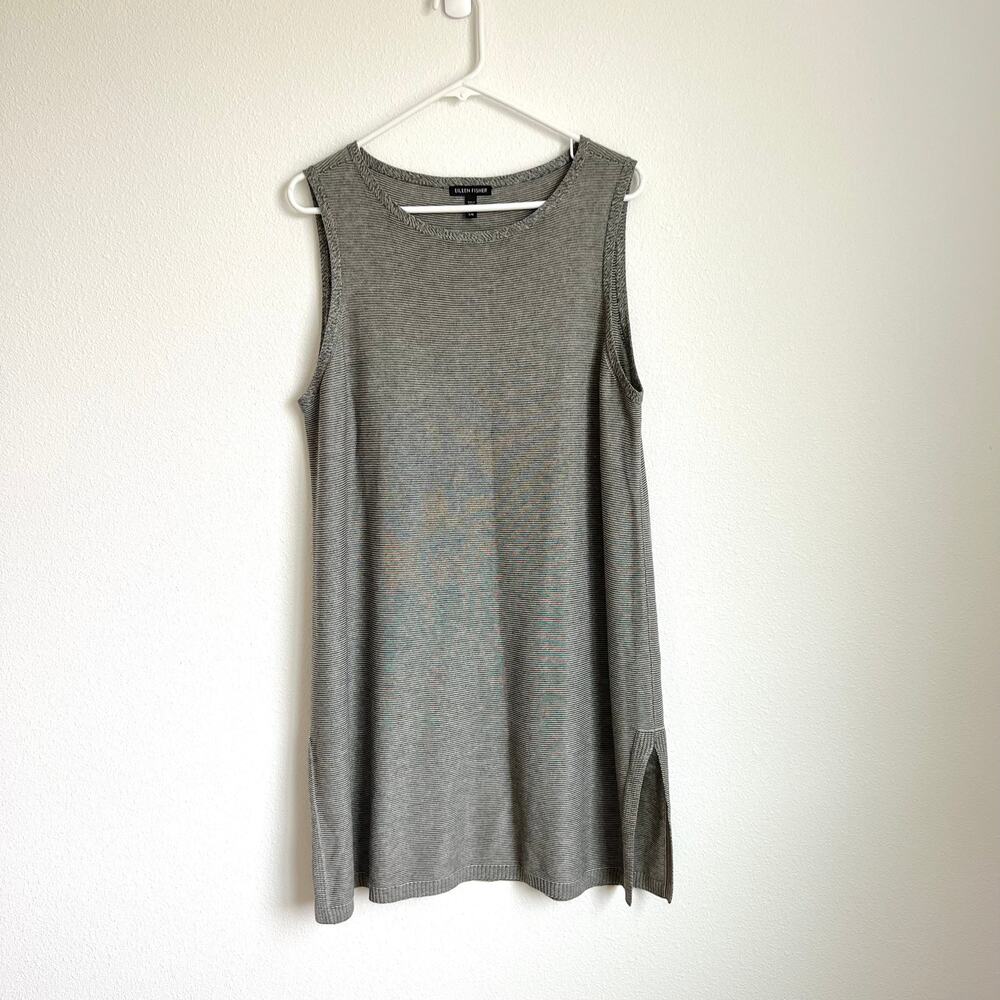Eileen Fisher Gray Lagenlook Wool Blend Sleeveless Shift Dress Women's Large